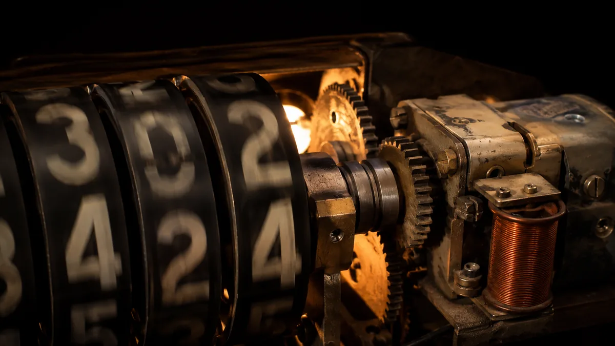 Close-up detail of vintage pinball hardware under game room lighting